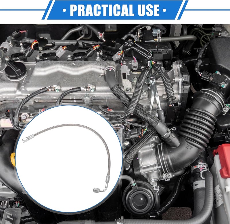 VekAuto AN3 Braided Steel Turbo Oil Feed Line 90 Degree to Straight Hose End, 16" Remote Turbocharger Oil Drain Return Line Universal for Car Durable Stainless Steel PTFE Silver Tone - Image 2
